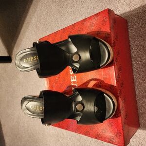 Guess Black Peep-Toe Mules